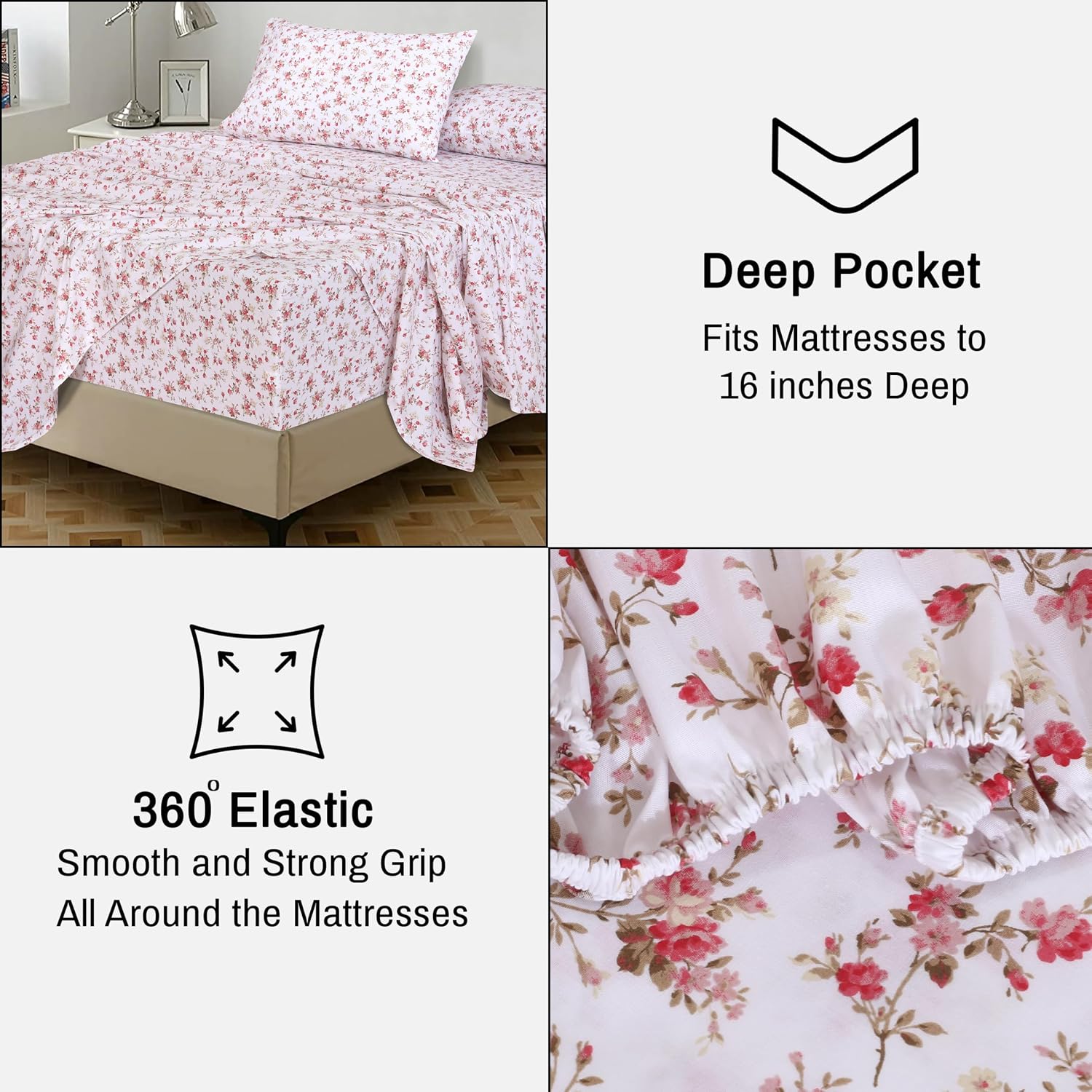 Ruvanti 100% Cotton Percale Sheets Split King Size – Crisp Cooling Bed Sheets for Hot Sleepers, Deep Pocket 16”, Soft Breathable & Durable…
