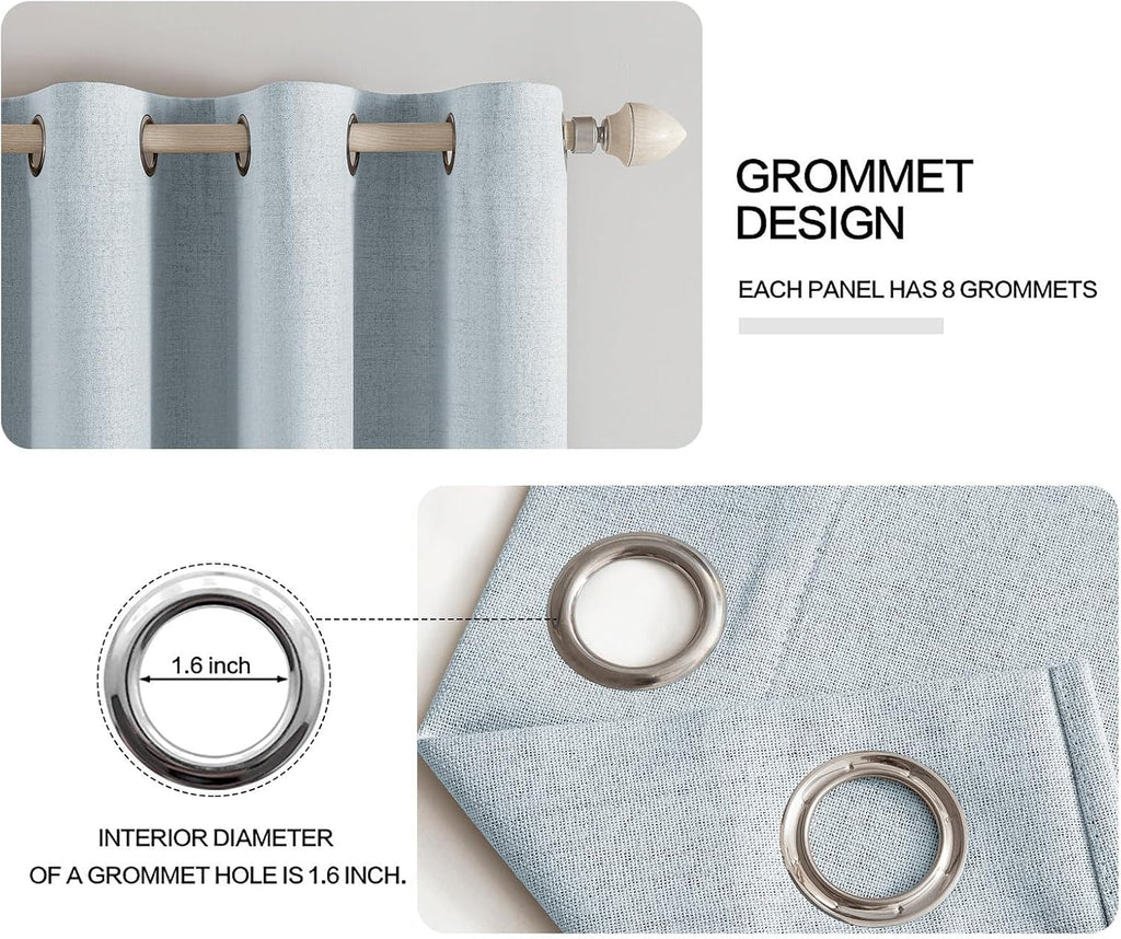 Miulee 90 Inches Linen Textured Curtains for Bedroom 100% Blackout Thermal Insulated Chambray Blue Grommet Room Darkening Curtains & Drapes…