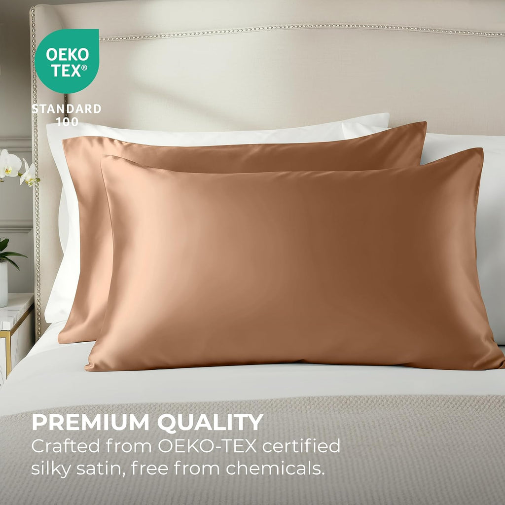 PureBedding Pure Bedding Satin Pillowcase 2 Pack - King Size (20"x40", Rose Gold) - Silky Pillow Cases for Hair and Skin - Satin Pillow Cov…