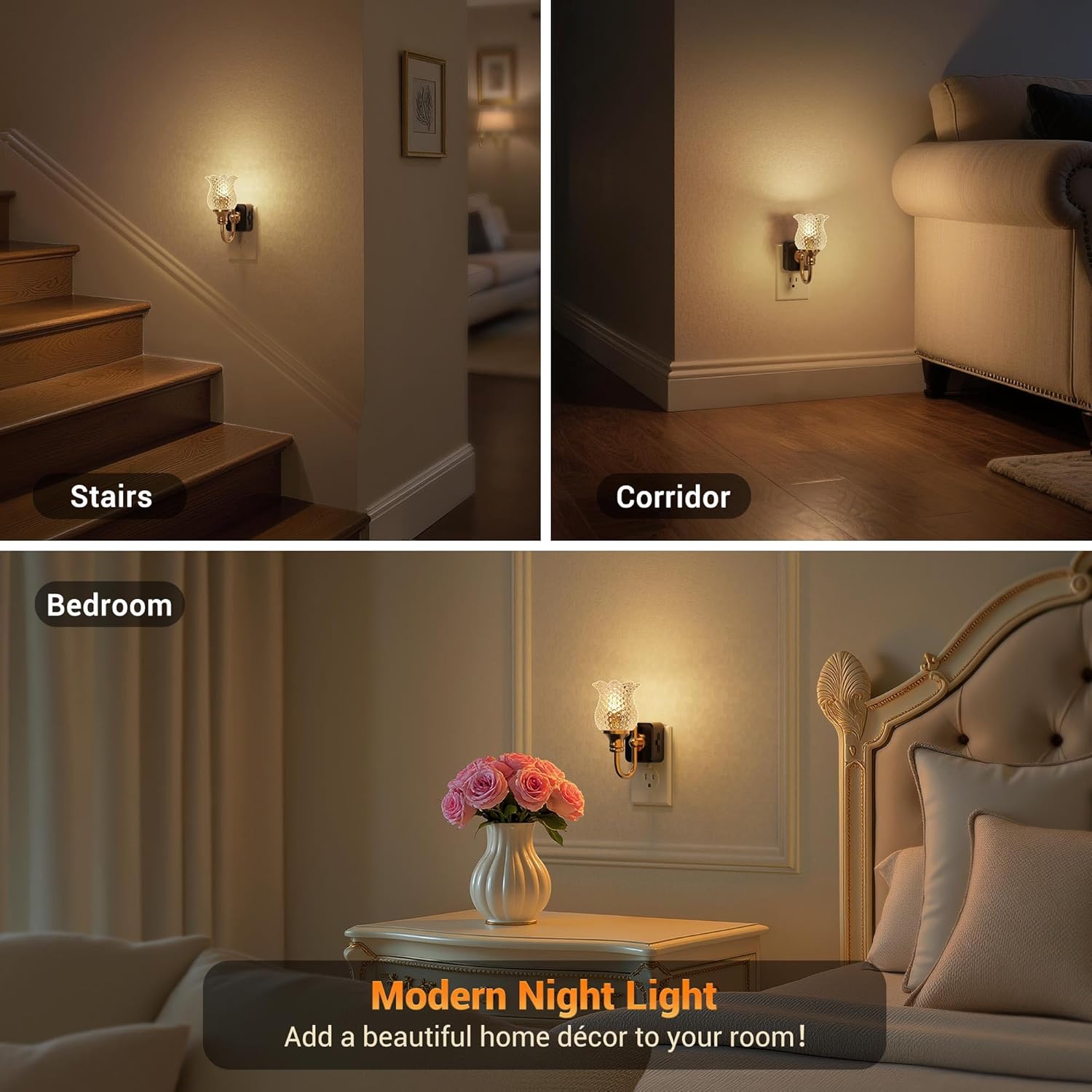 JandCase Night Light, Glass Night Lights Plug into Wall, Dimmble Floral LED Nightlight, 0-100 LM Flower Nightlights, Dusk to Dawn Sensor…