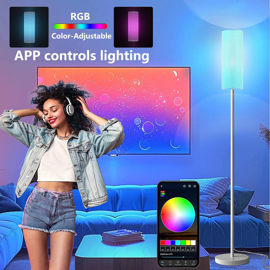 Qaubauyt Smart LED Floor Lamp with APP Control & RGB Colors - Dimmable Standing Lamp for Living Room, Bedroom, Gaming - Remote, Timer, 9W…