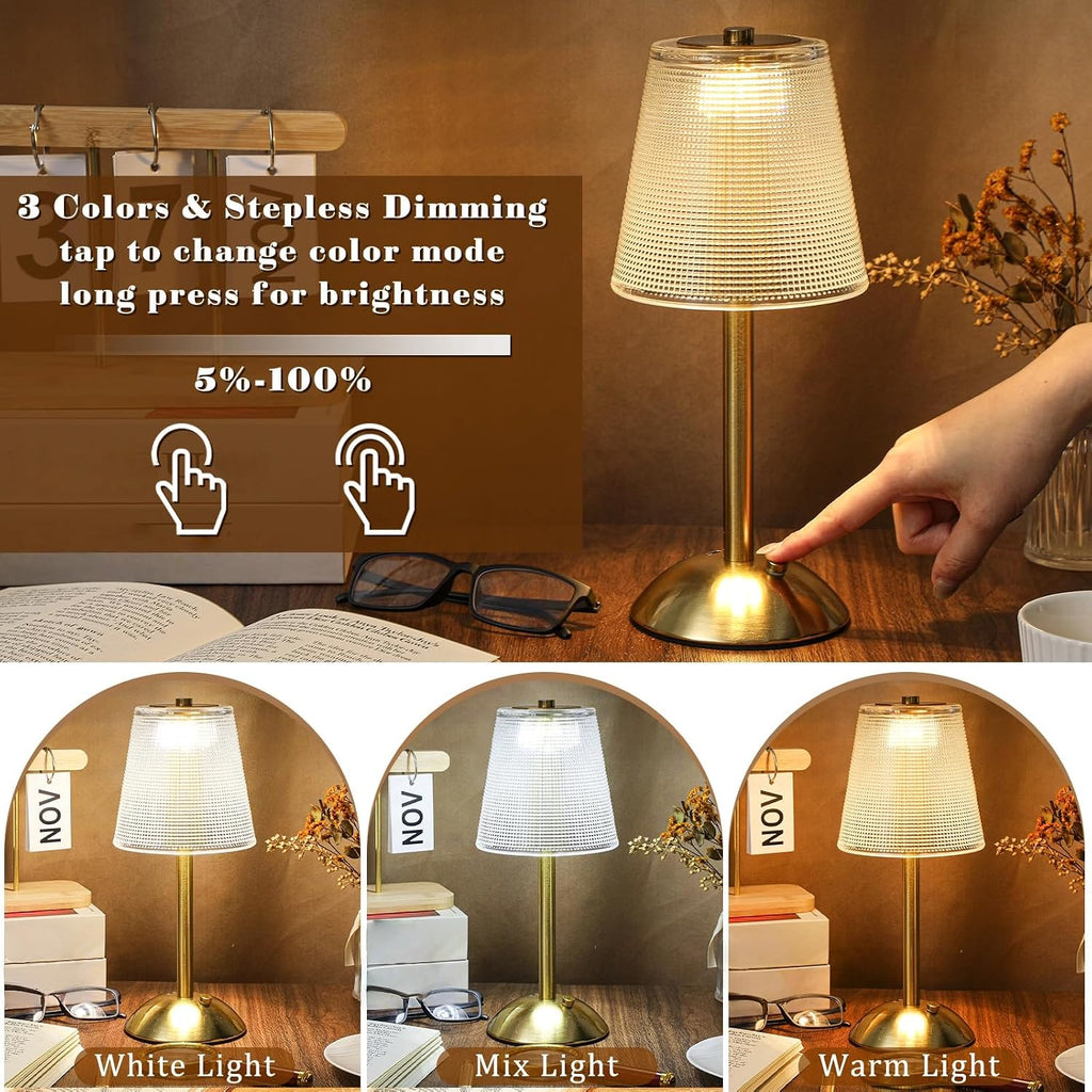 Liliful 2 Pcs Cordless Table Lamp Rechargeable Touch LED Small Gold Portable Battery Operated USB-c Desk Lamp 3 Color Dimmable for…