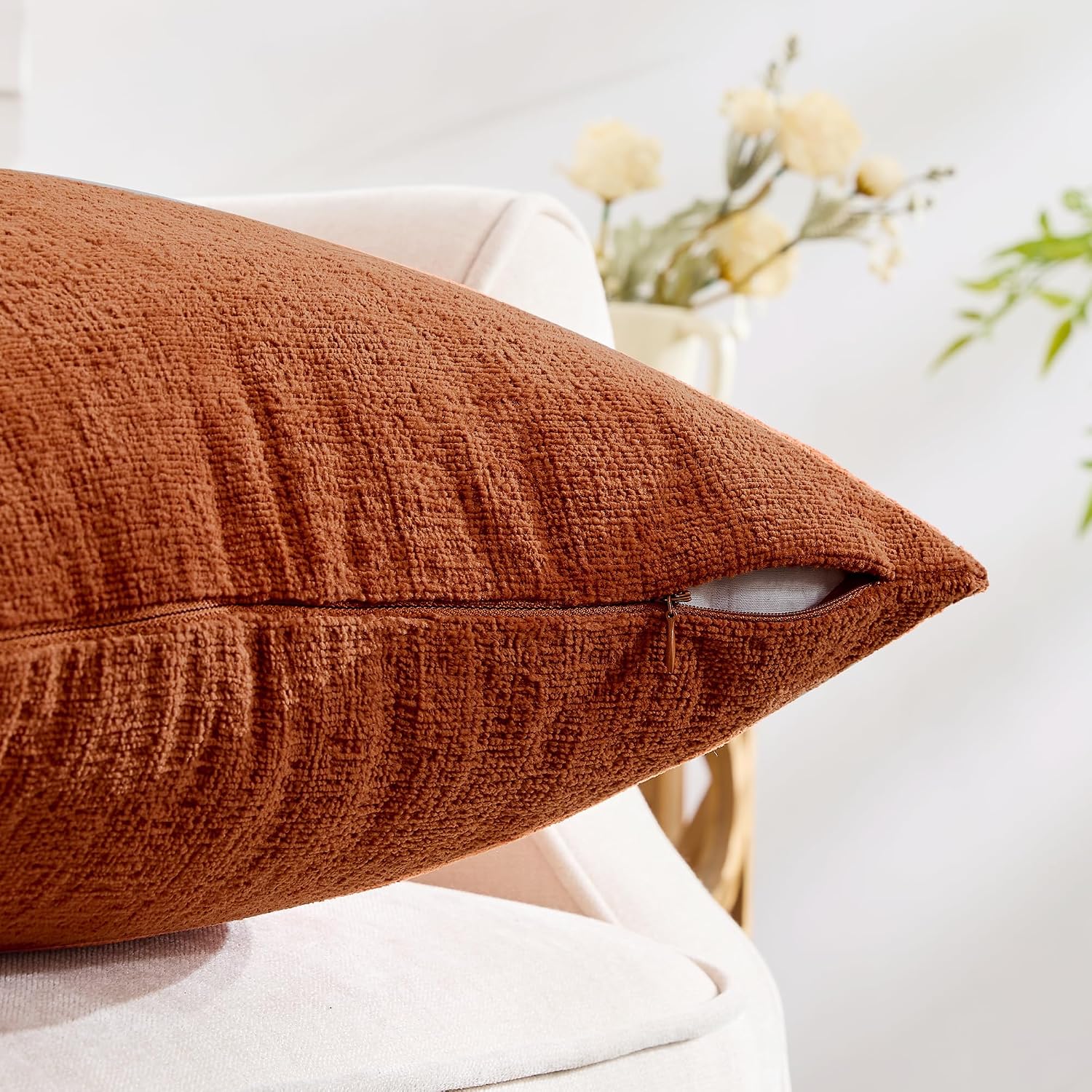 Gawamay Set of 2 Soft Textured Chenille Throw Pillow Covers 22x22 Inch (55x55 CM), Decorative Pillowcases Cushion Covers for Farmhouse Home…
