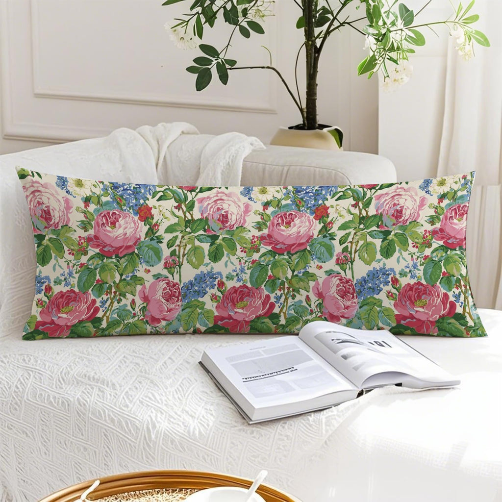 Vintage Rose Floral 20x54 Body Pillow Cover, French Country Blooming Garden Rose Flower Decorative Long Body Pillow Cases for Bed Couch