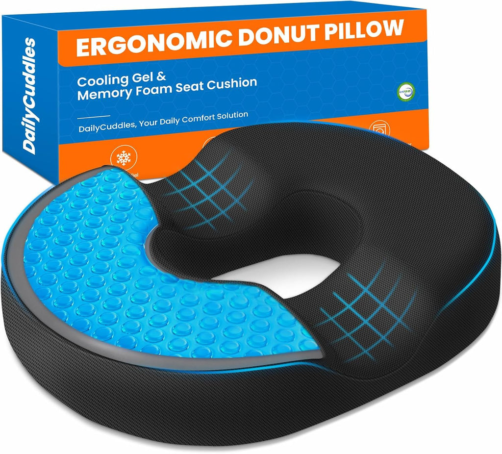 DailyCuddles Donut Pillow for Tailbone Pain, Hemorrhoids - Cooling Gel Memory Foam Chair Seat Cushion for Office, Home & Wheelchair,…