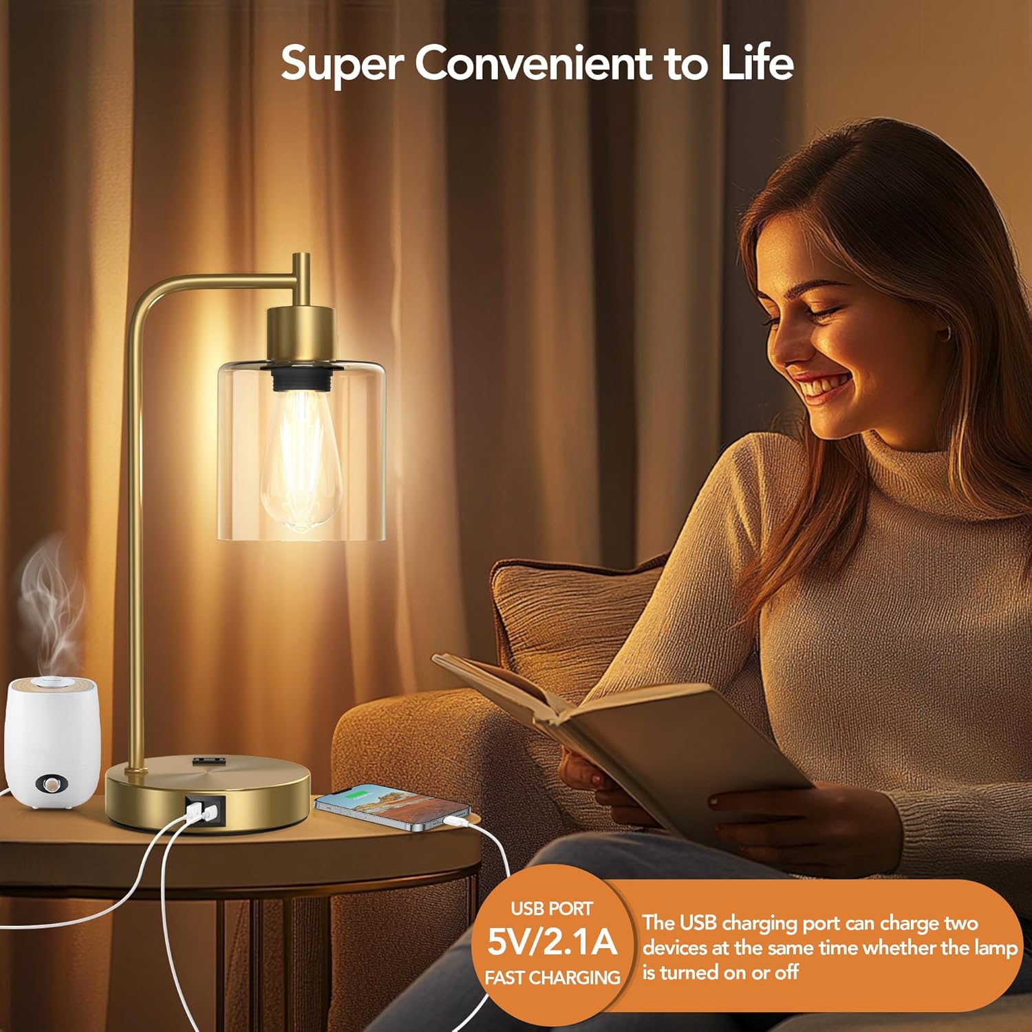QiMH Set of 2 Industrial Touch Control Table Lamps with 2 USB Ports and 2 AC Outlets, 3-Way Dimmable Bedside Nightstand Reading Lamps…