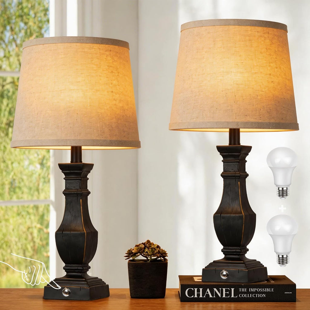 ROTTOGOON Dimmable Table Lamps Set of 2, Rustic Farmhouse Table Lamps for Living Room Bedroom, Bedside Desk Lamps for end Tables, Touch…