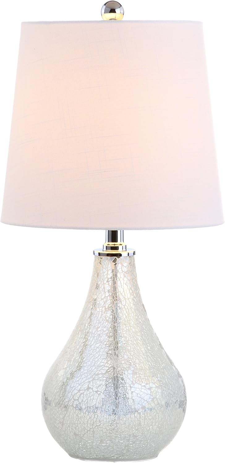 JONATHAN Y 20.5" Mosaic White Coastal Mini LED Table Lamp for Living Room Office, White Linen Drum Shade, Modern Mother of Pearl Bedside…