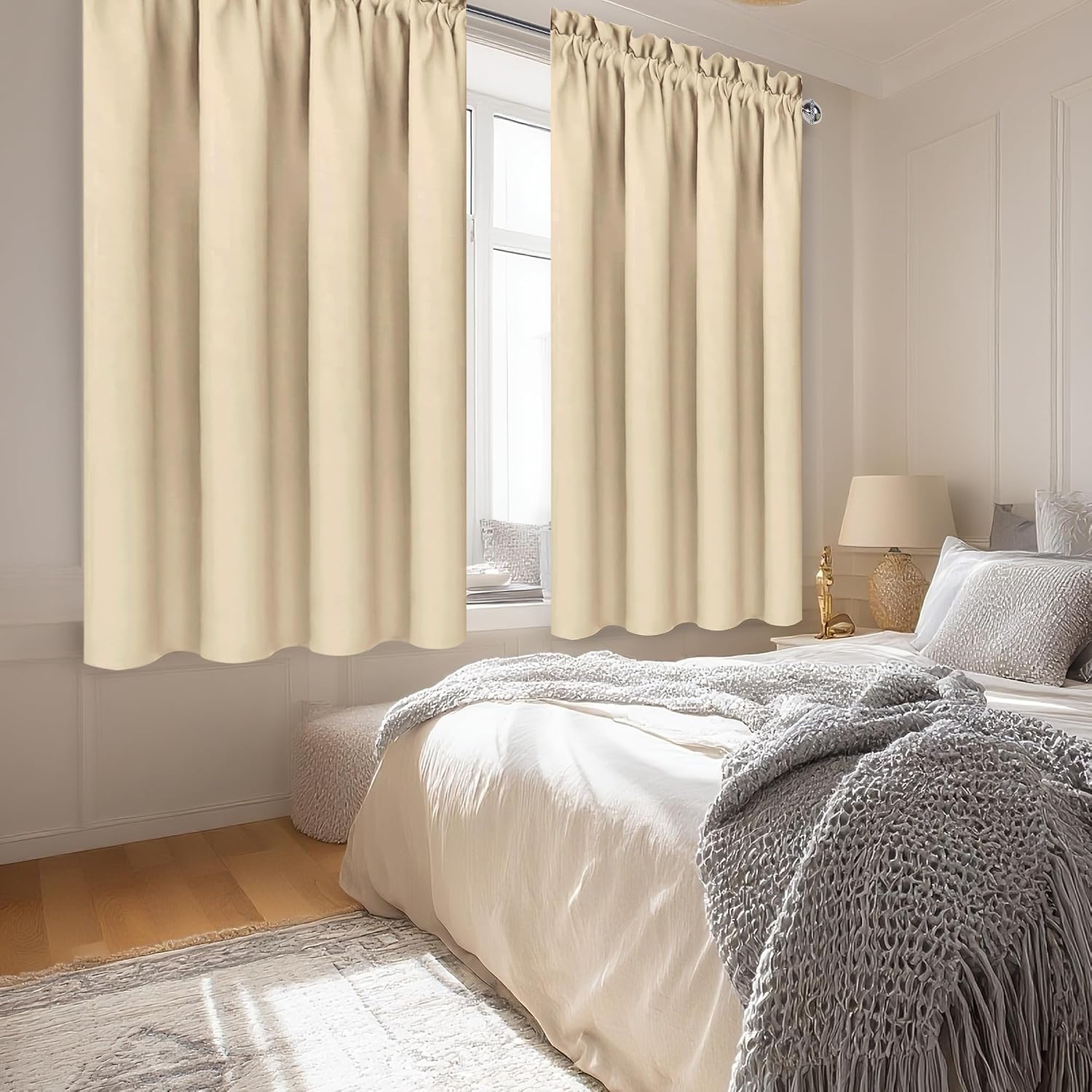 DWCN Blackout Curtains for Living Room Thermal Insulated, Energy Saving & Noise Reducing Bedroom Curtains, Beige, W 70x L 63 Inch, Set of…