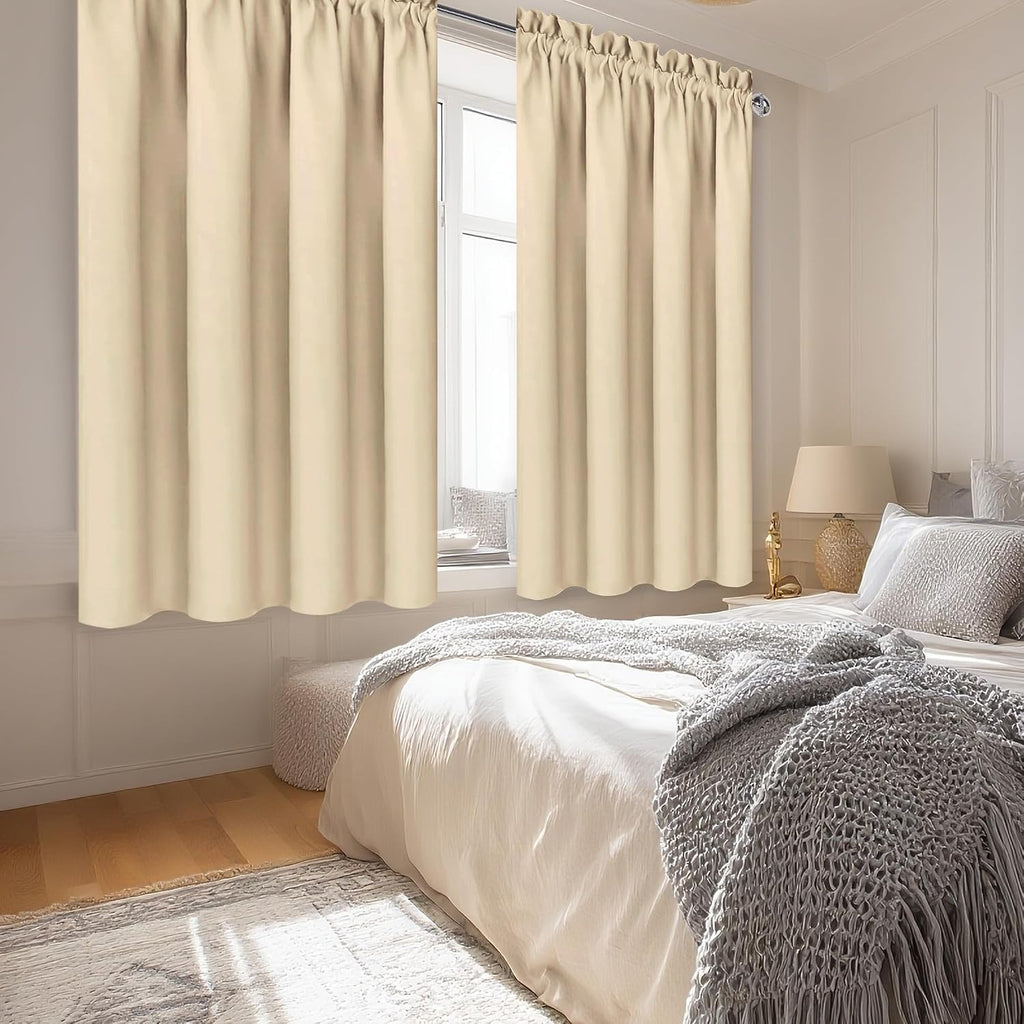 Dwcn Blackout Curtains Room Darkening Thermal Insulated Bedroom Curtains Window Curtain Panels, 52 x 54 inches Long, Set of 2 Beige Rod Poc…
