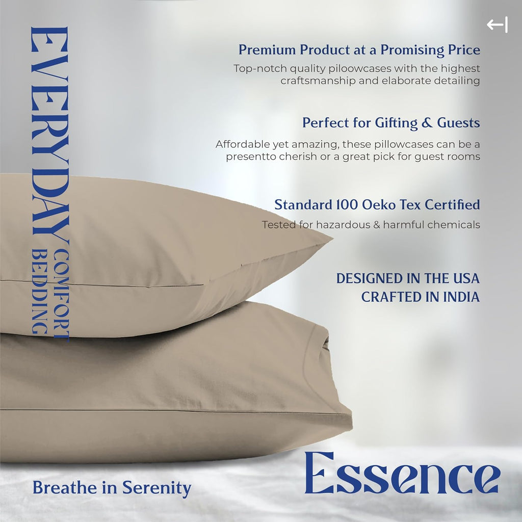 Mayfair Linen 100% Organic Cotton Percale Pillow Cases Queen/Standard Size Set of 2 - Percale Pillowcovers Standard/Queen (Taupe), Soft…