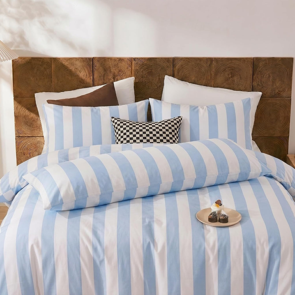 Merryword King Size Pillowcases, 100% Cotton Pillow Cases, Blue and White Striped Pillowcases, Soft Breathable Wide Stripe Pillow Covers, S…