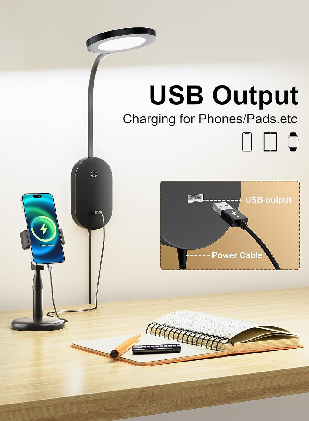 deeloop LED Wall Mounted Reading Light for Bed, Book Light for Wall Bedside Lamp with USB Output, 4 Hour Auto-Off Timer Lights, Eye-Caring…