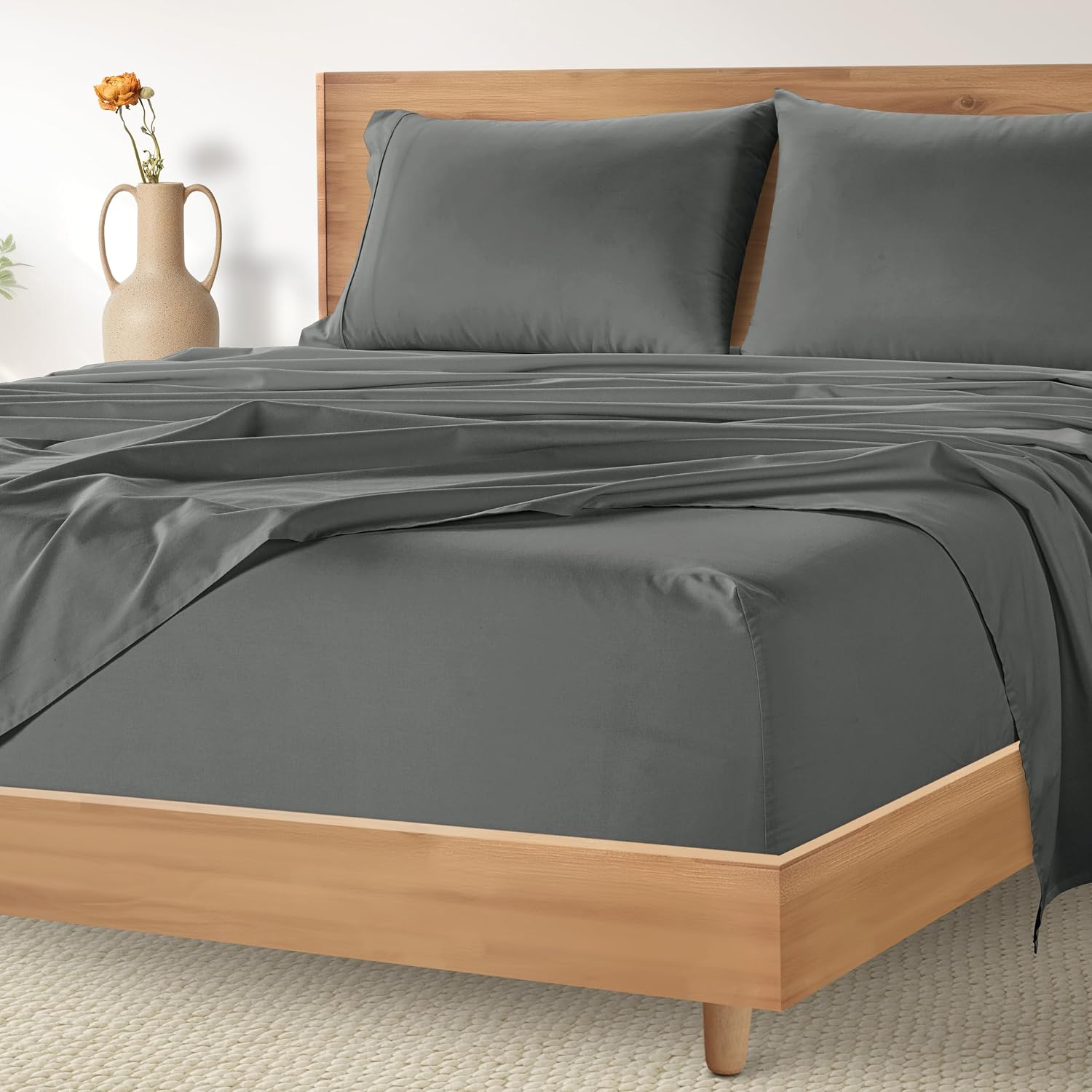 Casa Platino 100% Cotton Sheets California King Size Set - 6 Pieces (1 Flat, 1 Fitted, 4 Pillowcases) - Soft, Breathable & Cooling…