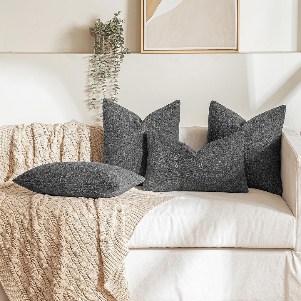 Miulee 18x18 Inch Decorative Pillow Covers for Couch Bed Set of 2 Textured Boucle Neutral Throw Pillow Covers Dark Gray Grey Accent Solid P…