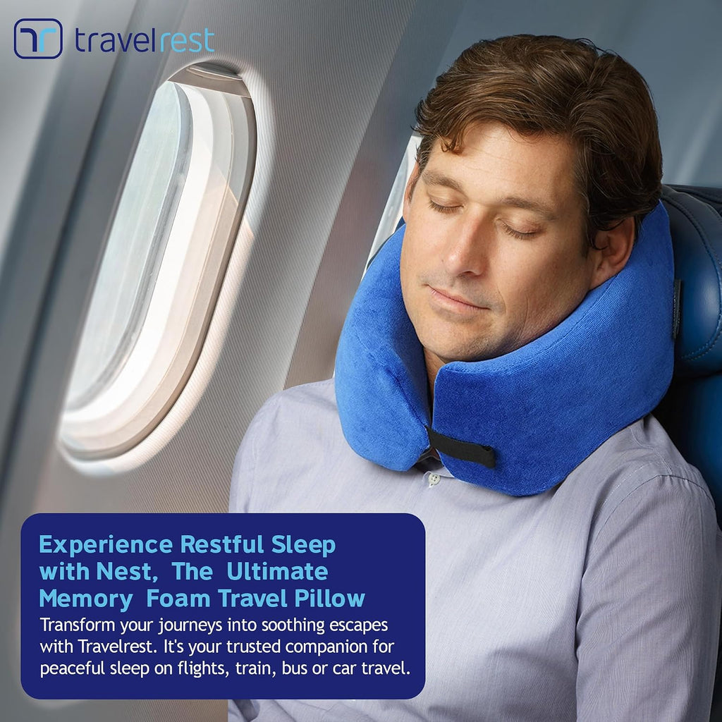TRAVELREST Sleep Neck Pillow Travel - Travel Essentials, Memory Foam, Neck Support Pillow for Long Flight, Plane Sleeping Accessories…