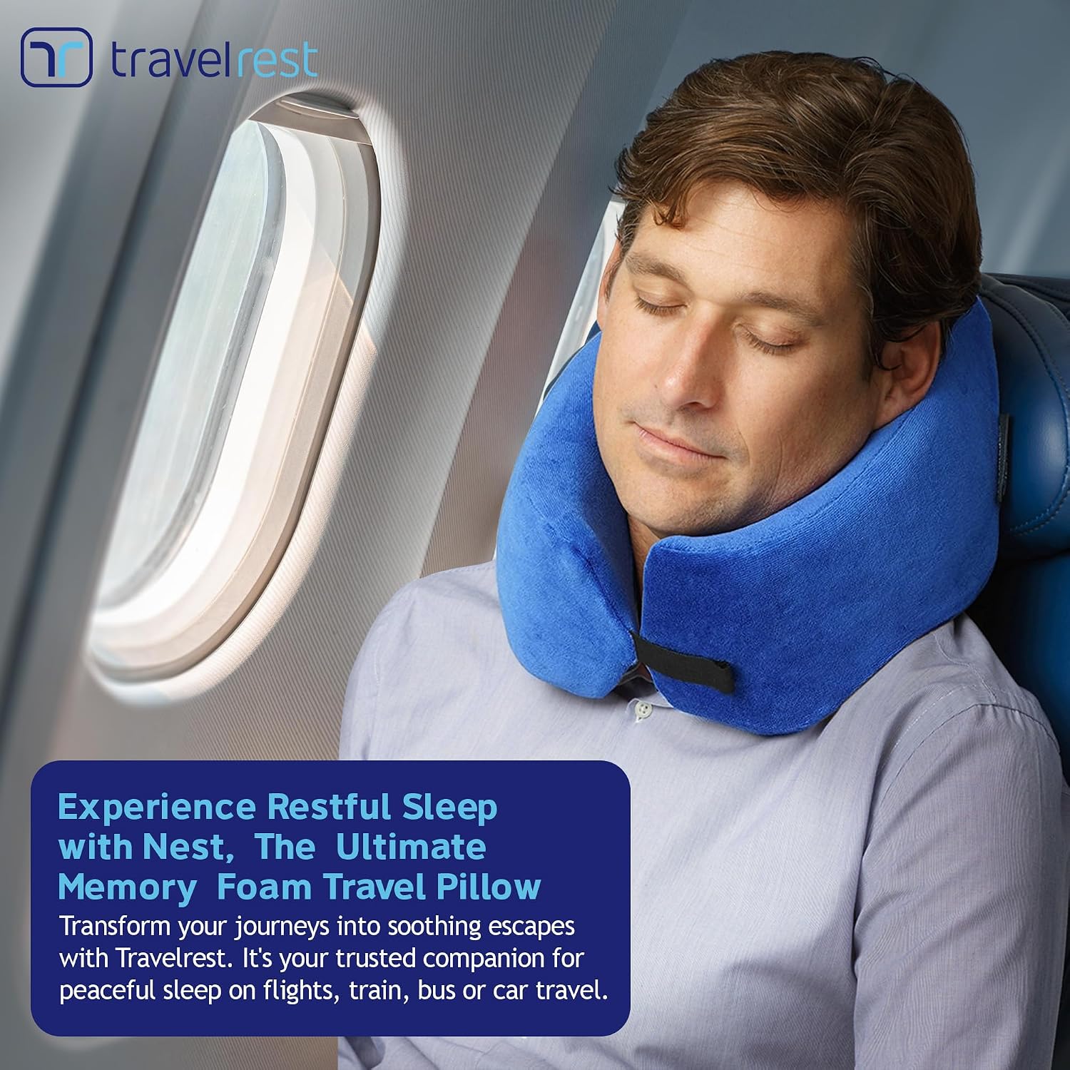 TRAVELREST Sleep Neck Pillow Travel - Travel Essentials, Memory Foam, Neck Support Pillow for Long Flight, Plane Sleeping Accessories…
