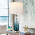Glass Table Lamps for Living Room, Modern Bedside Lamps with USB A+C Ports, 3-Way Dimmable Touch Control Nightstand Lamp with White Linen…