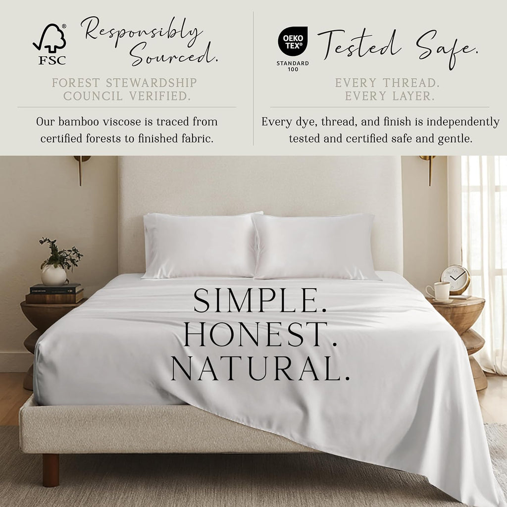 KARISSA MAE Pure Viscose from Bamboo Twin XL Size Sheet Set | 100% FSC Certified | Luxuriously Soft | Cooling | 18" Deep Pocket w/Corner…