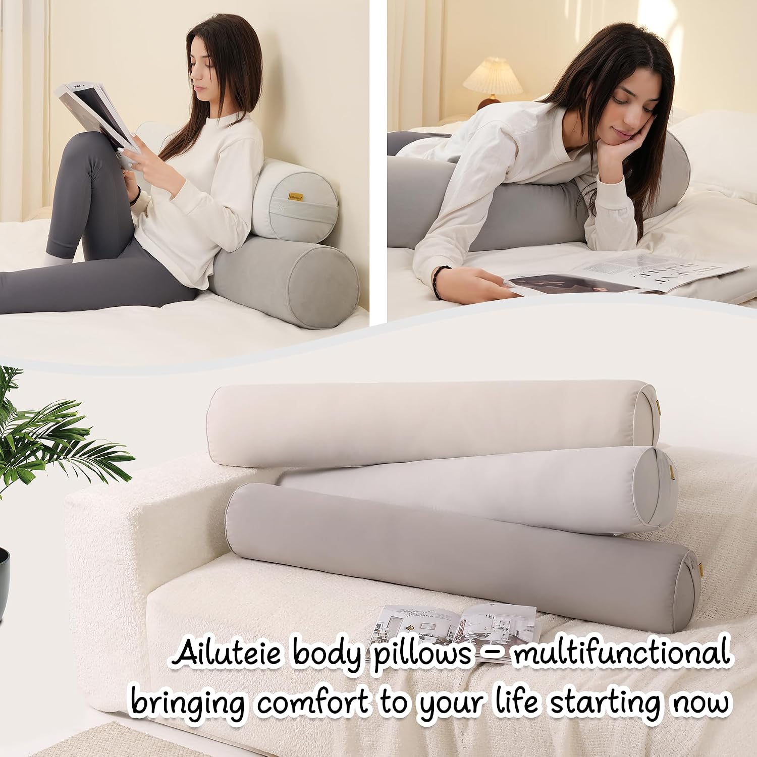 Body Pillow for Adults, Long Round Pillow, Big Cylindrical Pillow, Large Full Bolster Pillows for Side Sleepers (Zinc Gray, 47.24"*7.87")