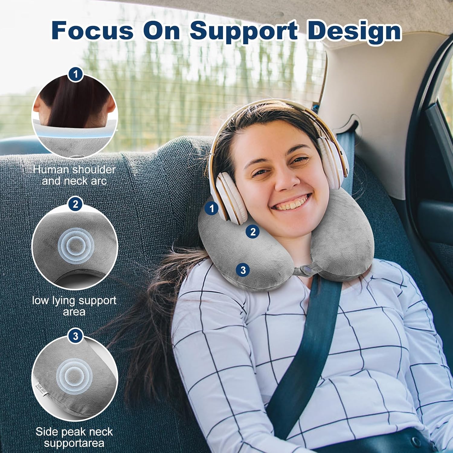 GDEOUP Travel Pillow 100% Pure Comfortable U Shape Memory Foam Pillows Neck and Head Support Portable Travel Neck Pillow Suitable for…
