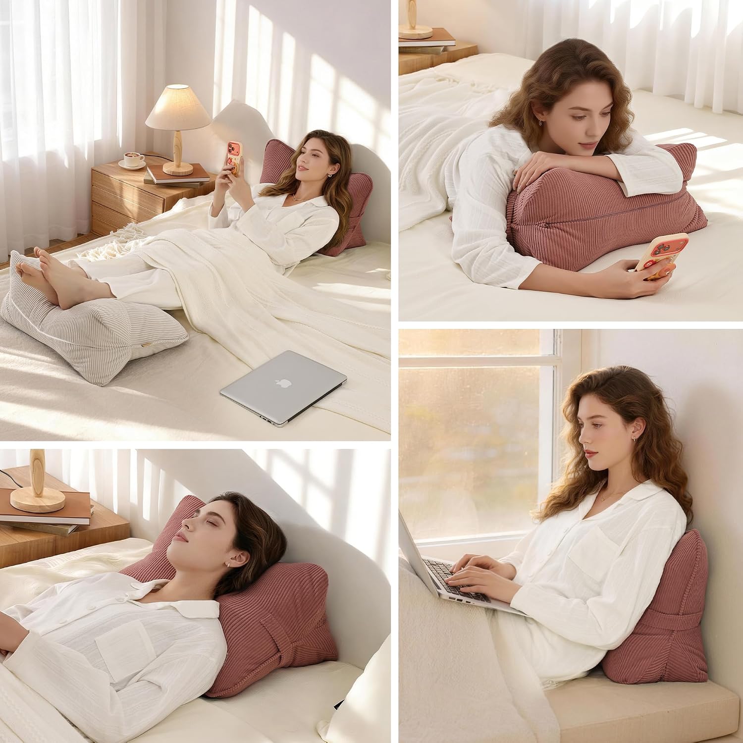 Pat. Pend. Corduroy Back Pillow for Sitting Up & Reading, Ergonomic Triangle Lumbar Support Cushion for Sofa, Armchair & Bed, Removable…