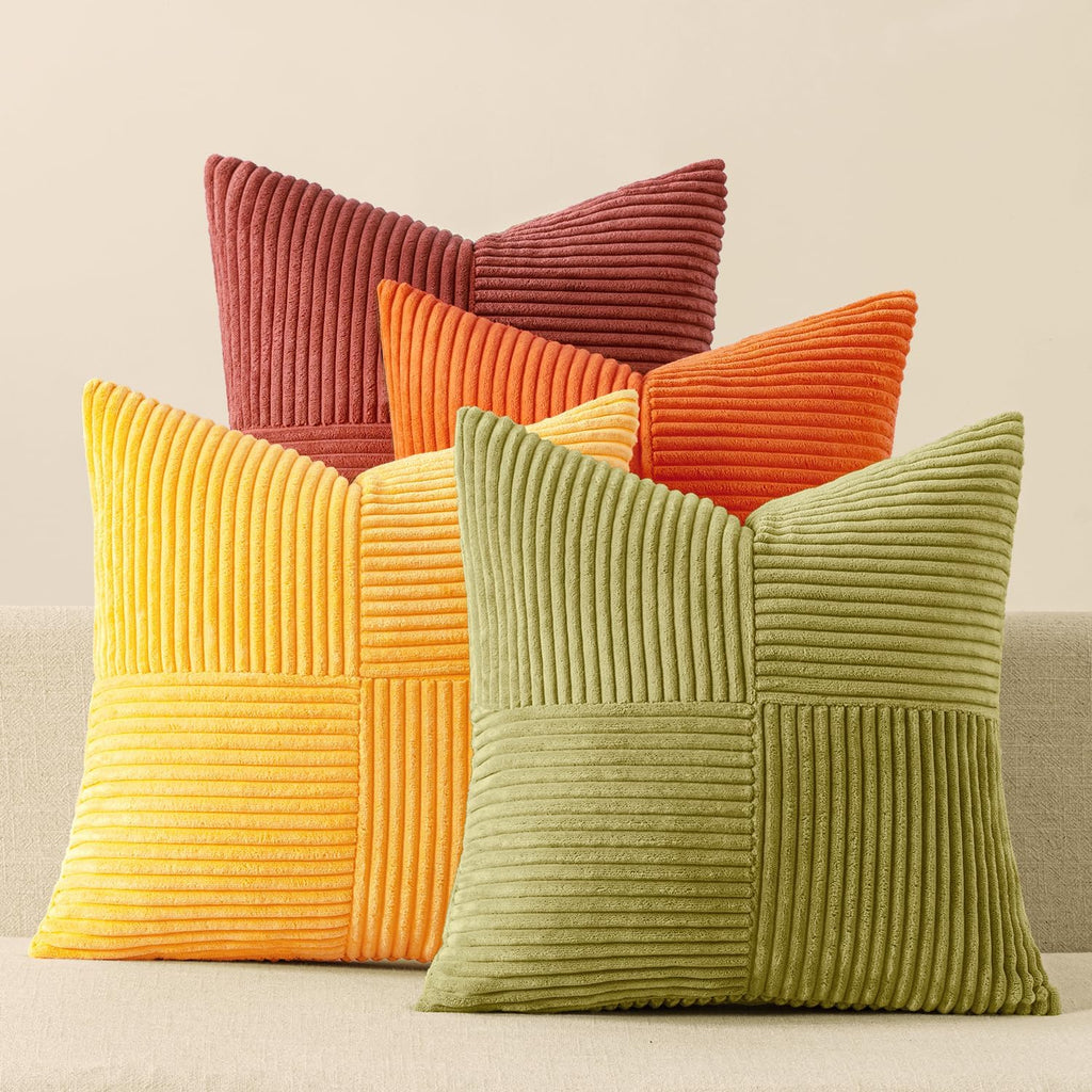 Miulee Yellow Orange Rust Throw Pillow Covers 18x18 Inch 4 Packs Boho Farmhouse Decorative Color-Clash Pillow Cases Soft Cushion Cases for…