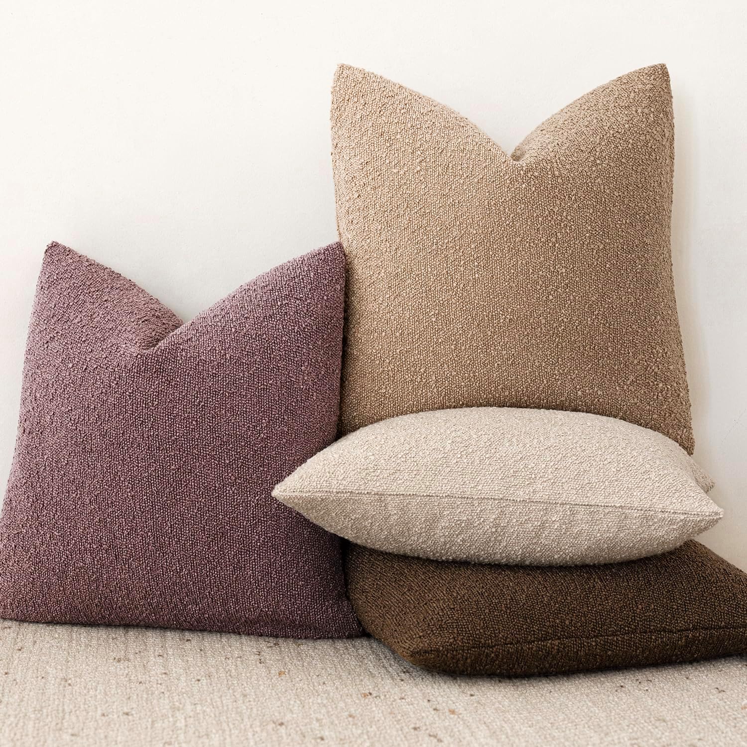 Foindtower Decorative Textured Boucle Throw Pillow Covers Accent Solid Pillow Cases Neutral Soft Cozy Couch Cushion Case for Chair Sofa…