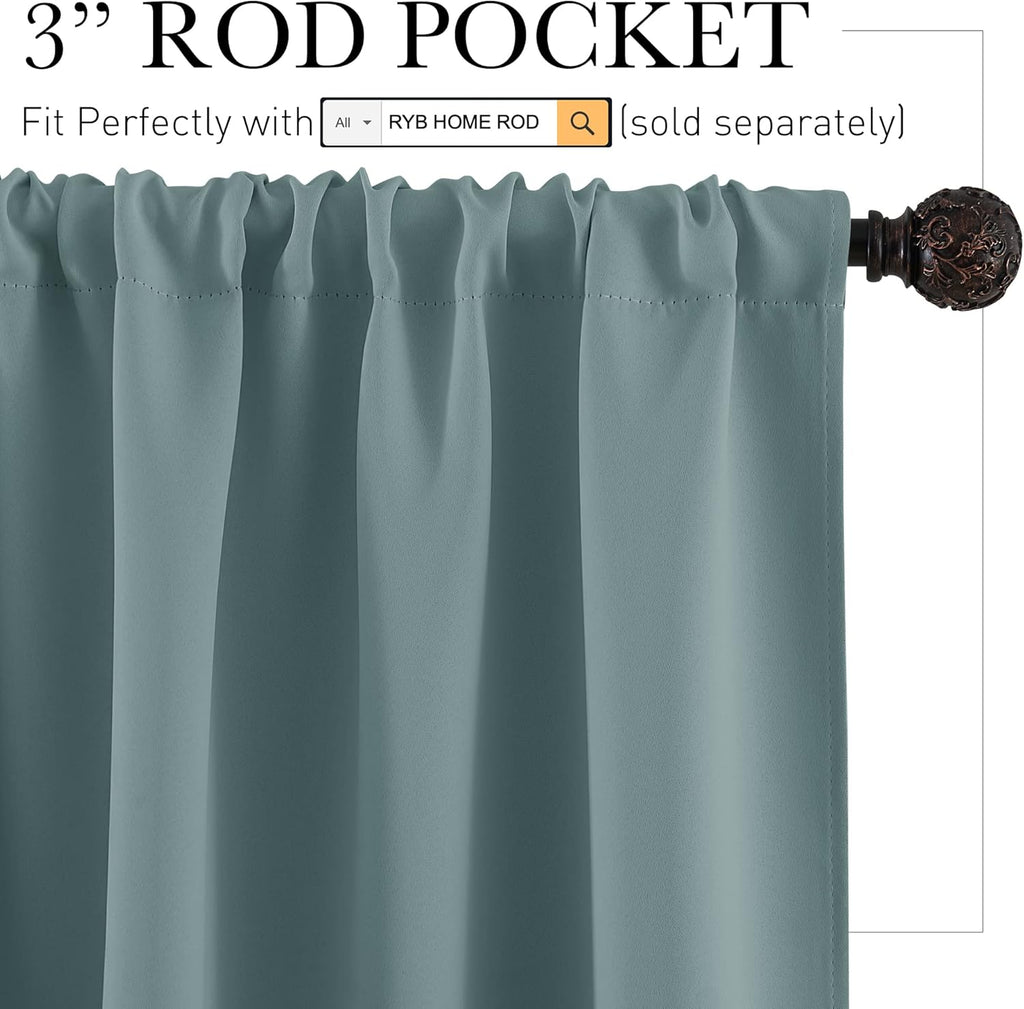 Rybhome RYB HOME Room Darkening Curtains for Small Window, Solid Kitchen Curtain Rod Pocket Privacy Valance Panels for Cafe Window Farmhous…