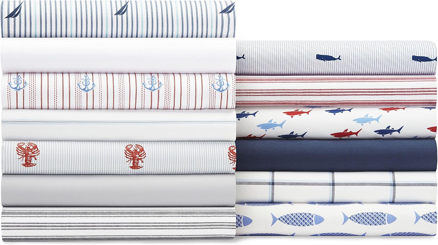 Nautica King Size Sheets, Cotton Percale Preppy Bedding Set, Crisp & Cool, Lightweight & Breathable (Skippers Island Light Blue, King) Cott…