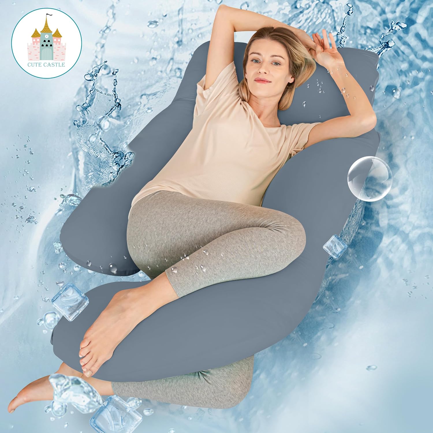 Cute Castle Cooling Cover Pregnancy Pillows, Soft U-Shape Maternity Pillow with Removable Cover - Full Body Pillows for Adults Sleeping…