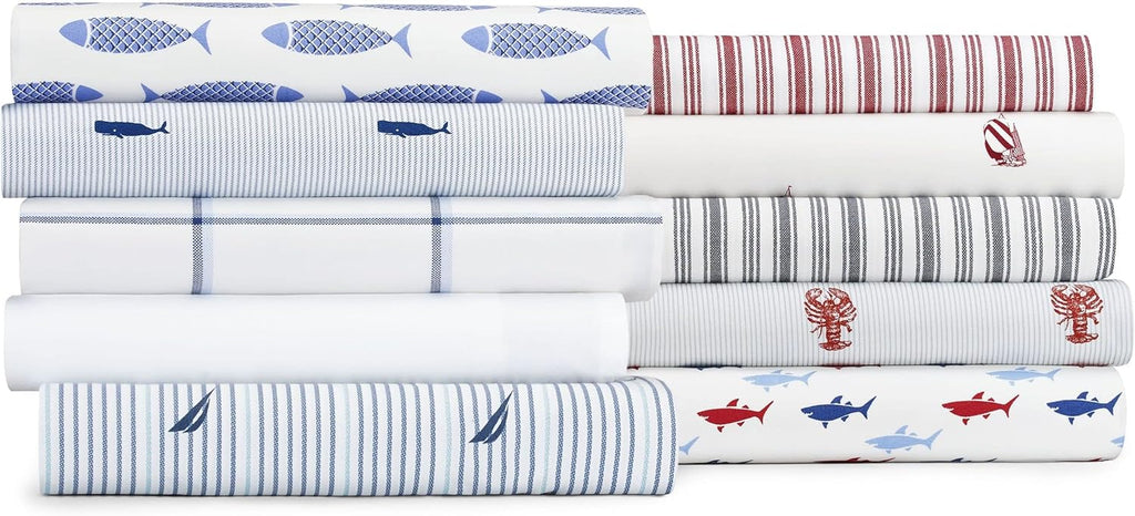 Nautica Full Sheets, Cotton Percale Bedding Set, Casual Home Decor (Audley Stripe Blue, Full) Cotton Blue
