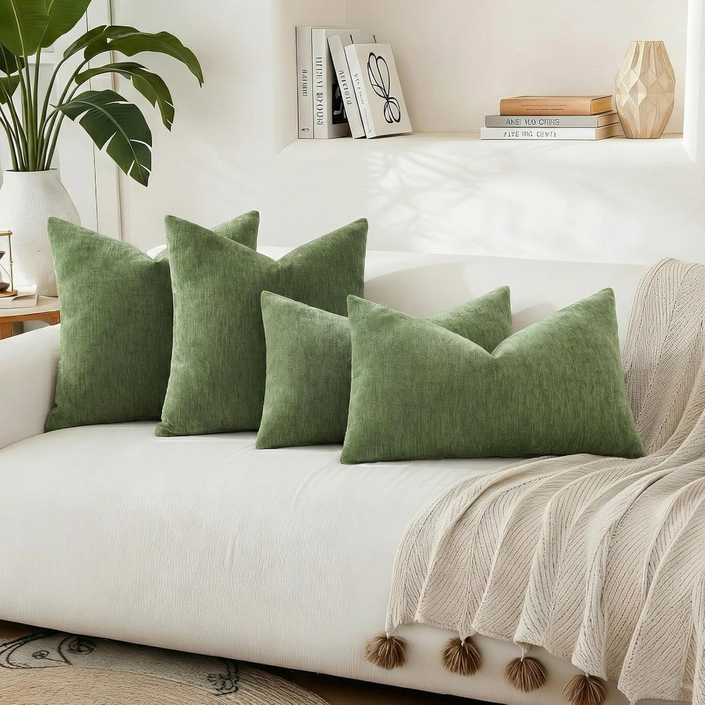 decorUhome Chenille Olive Green Throw Pillow Covers 20x20 Inch Set of 2, Decorative Soft Couch Pillow Covers Solid Dyed Accent Farmhouse Ne…
