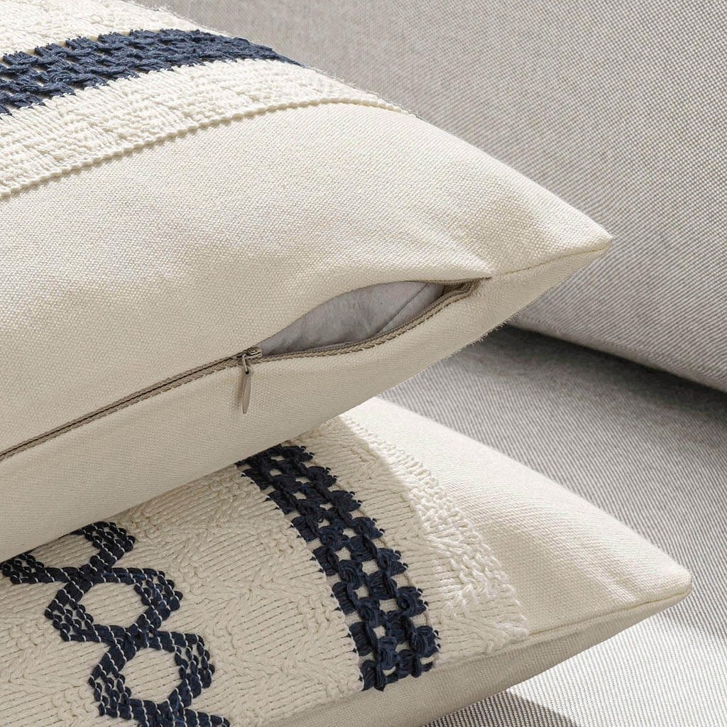 MIULEE Set of 2 Navy Blue Boho Decorative Pillow Covers 18x18 Inch Farmhouse Rustic Couch Throw Pillows Modern Spring Cotton Cushion…