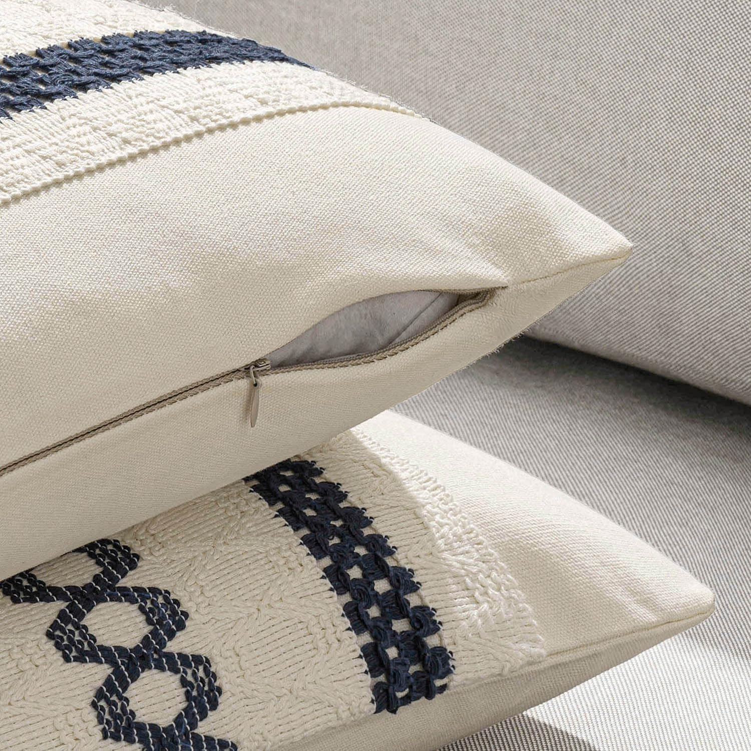 MIULEE Set of 2 Navy Blue Boho Decorative Pillow Covers 18x18 Inch Farmhouse Rustic Couch Throw Pillows Modern Spring Cotton Cushion…