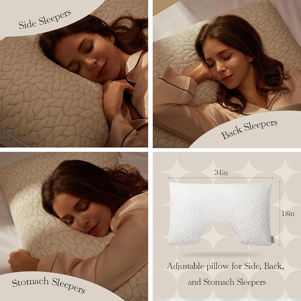 Memory Foam Pillows for Sleeping Adjustable Bamboo Blend Breathable Bed Pillow for Side, Back, and Stomach Sleepers Washable Pillow Cover…
