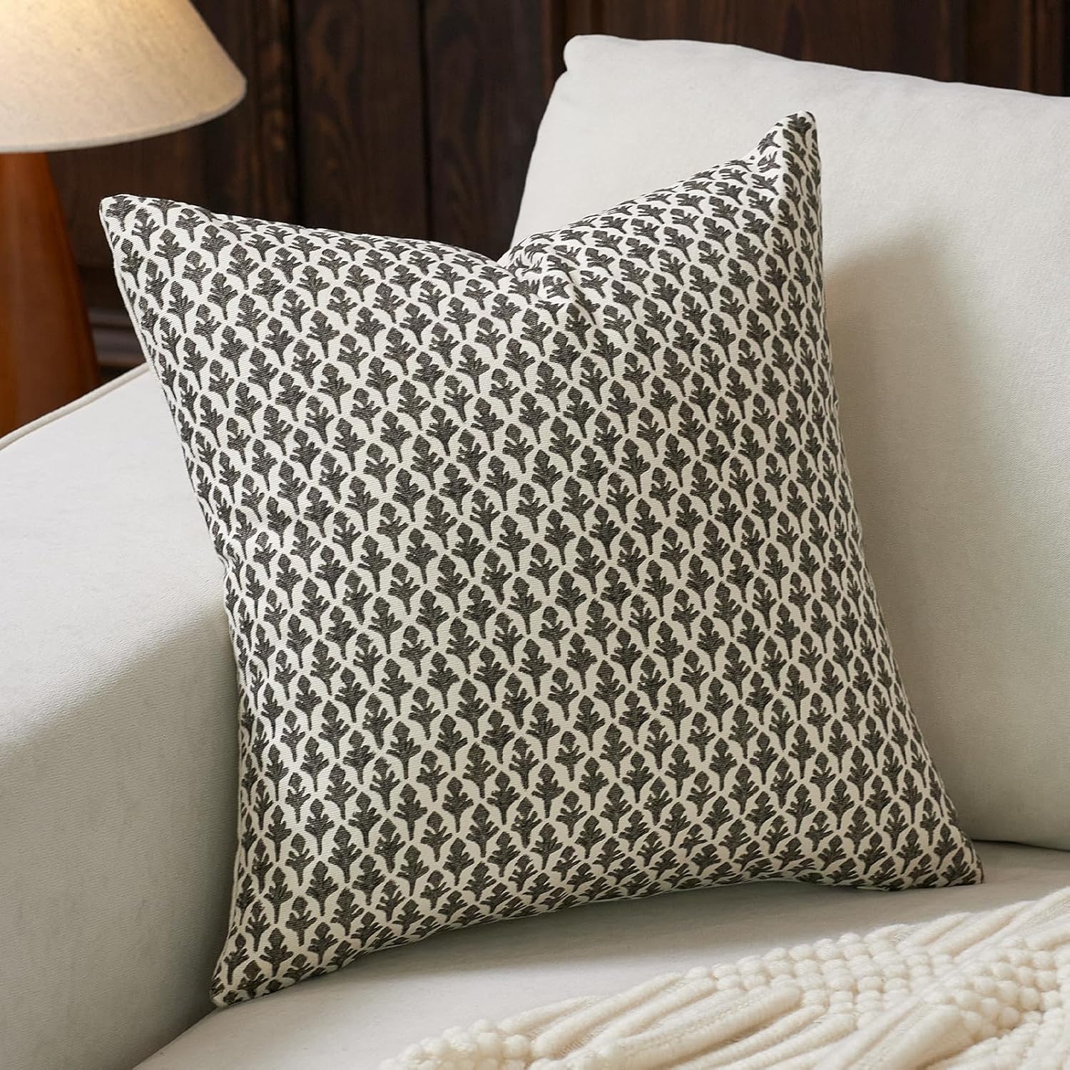 Fiouovohome FIOUOVO Floral Pillow Covers 20x20 Pillow Cover Block Print Couch Pillows for Living Room Decorative Neutral Accent Throw Pillo…