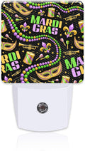 Happy Mardi Gras Night Light, Carnival Fleur De Lis Mask Beads Dusk to Dawn Night Light Plug in, 0.5w Energy Saving Sleep Friendly…