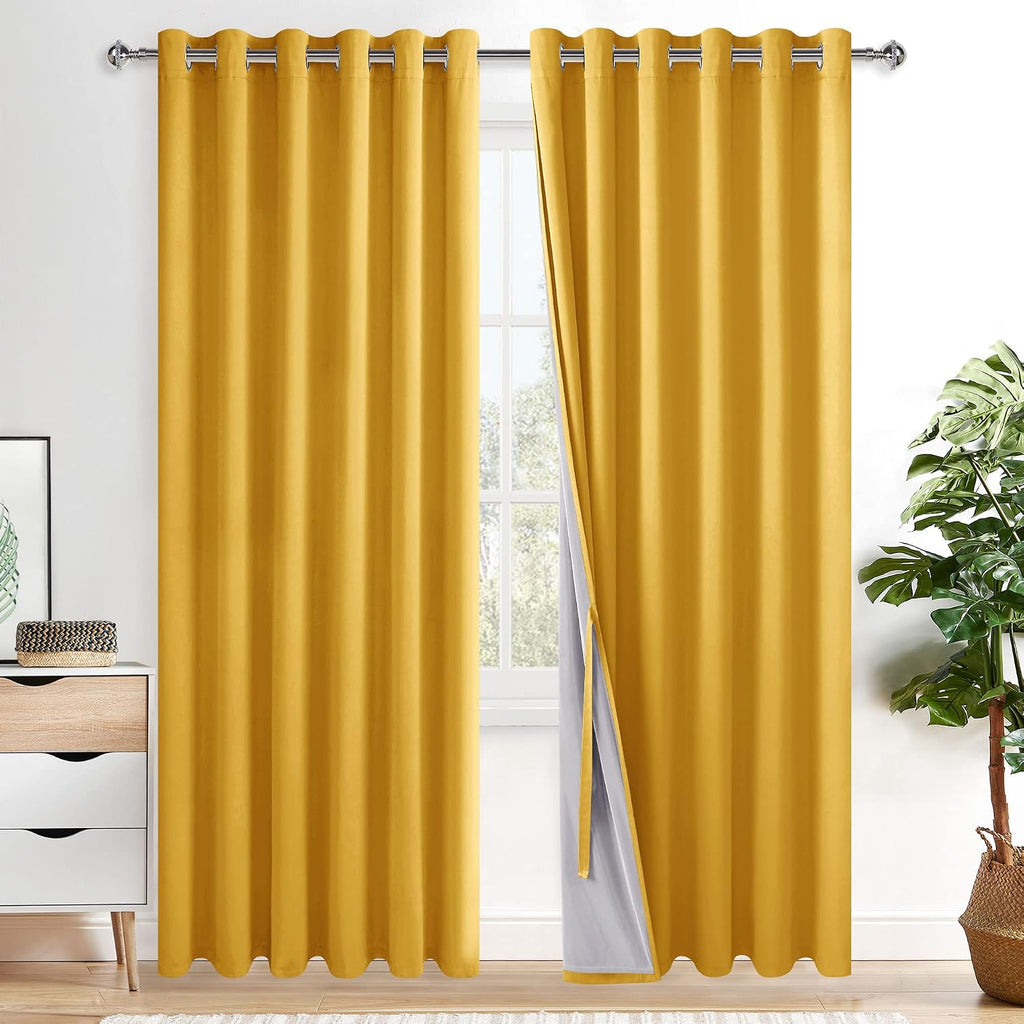 Xwzo 100% Blackout Curtains 84 Inches Long with Tiebacks- Completely Shaded & Energy Saving Long Window Panels with Black Liner for Living…