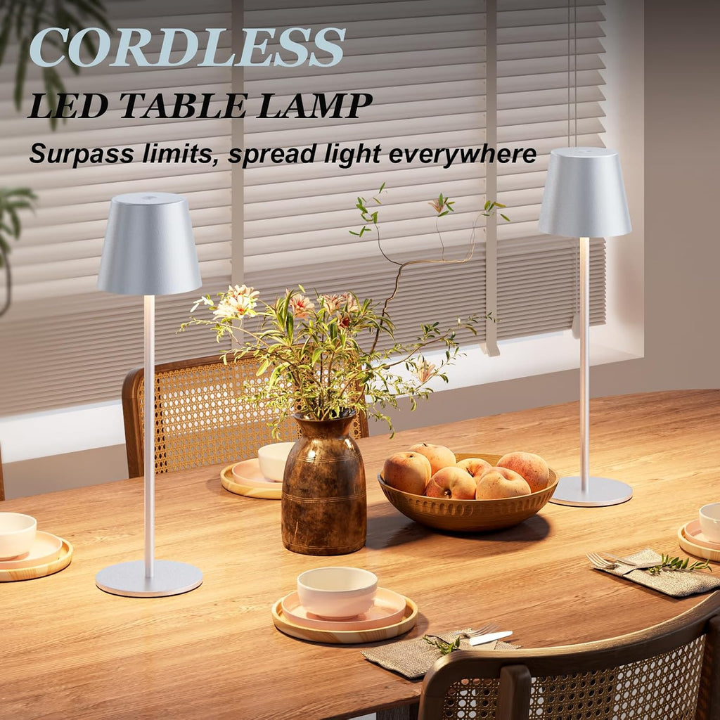 Kakanuo Silver Grey Cordless Lamp Rechargeable - 2 Pack 5000mAH Battery Operated Table Lamp for Counter, 3 Color Stepless Dimming…