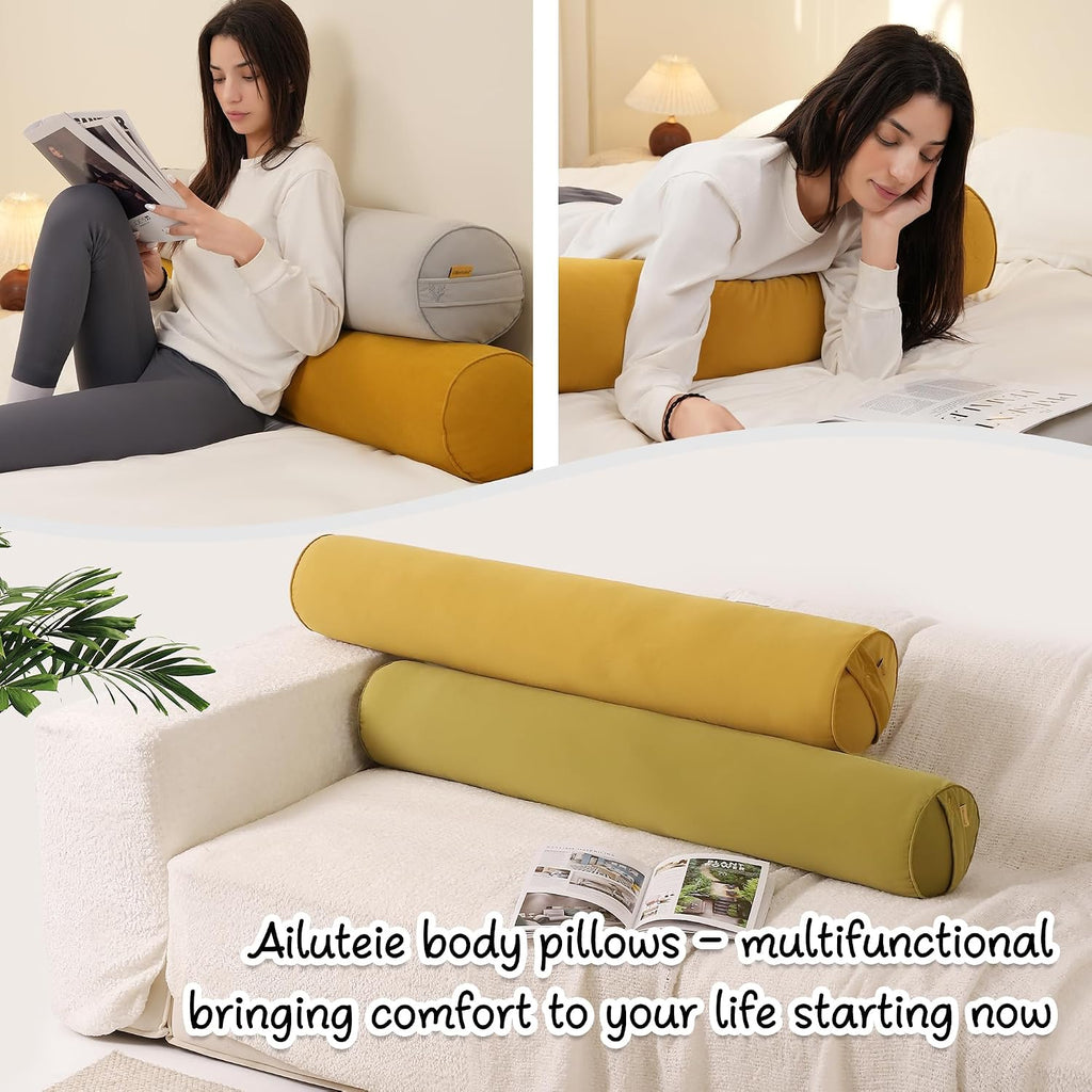 Long Round Bolster Pillow for Adults, Soft Cylinder Roll Pillow for Bed & Couch, Supportive Sleeping Pillow(Honey Yellow, 59"*7.87")