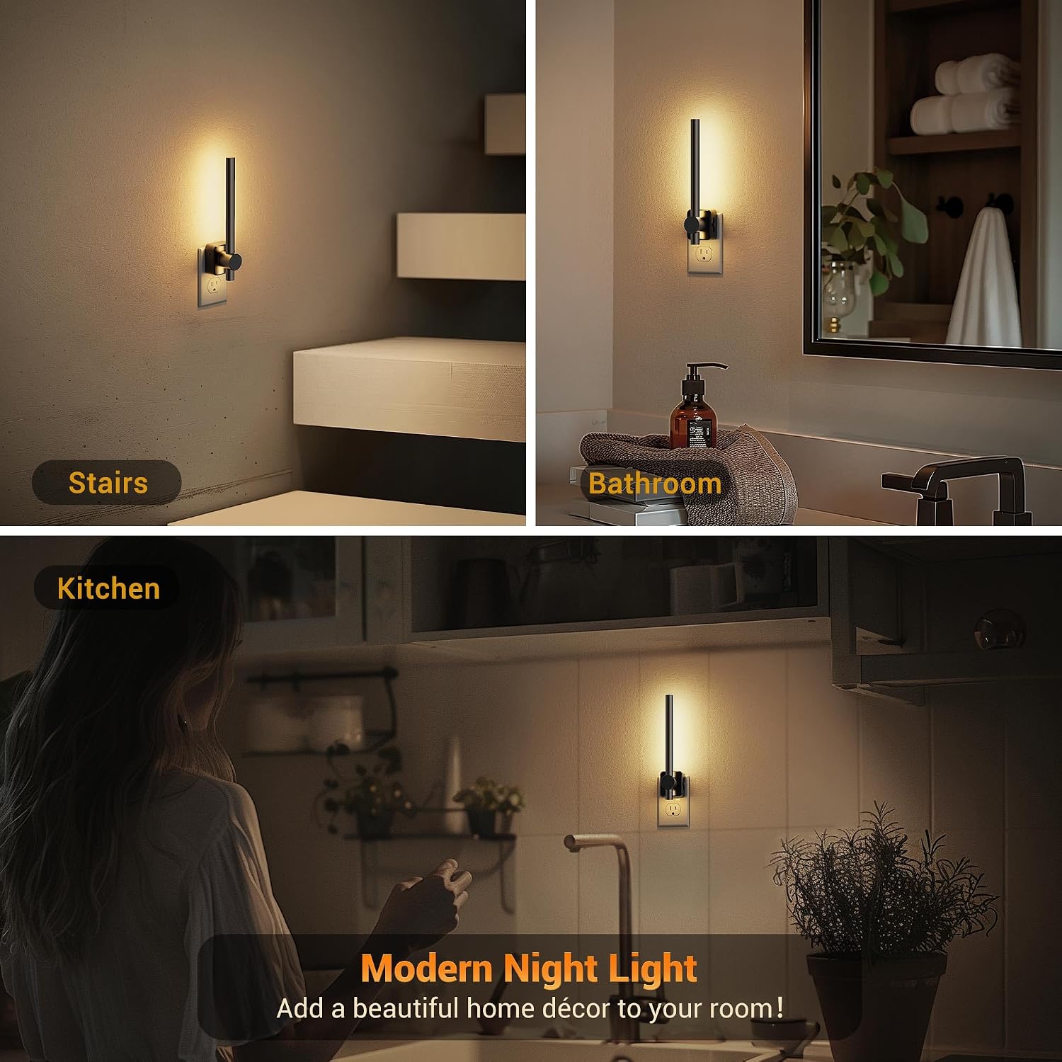 JandCase Night Lights Plug into Wall,0-200LM Dimmable LED Nightlights, 2 Pack Soft White 3000K Vanity Night Light with Auto Light Sensor…
