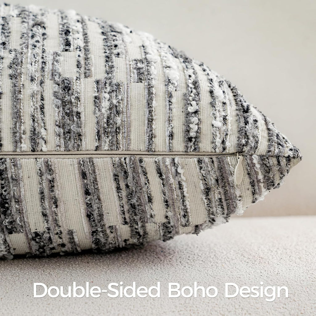 amoment a moment Boho Throw Pillow Covers Set of 2, Striped Decorative Rustic Farmhouse Pillow Cases, Aesthetic Modern Home Decor Couch Cushi…