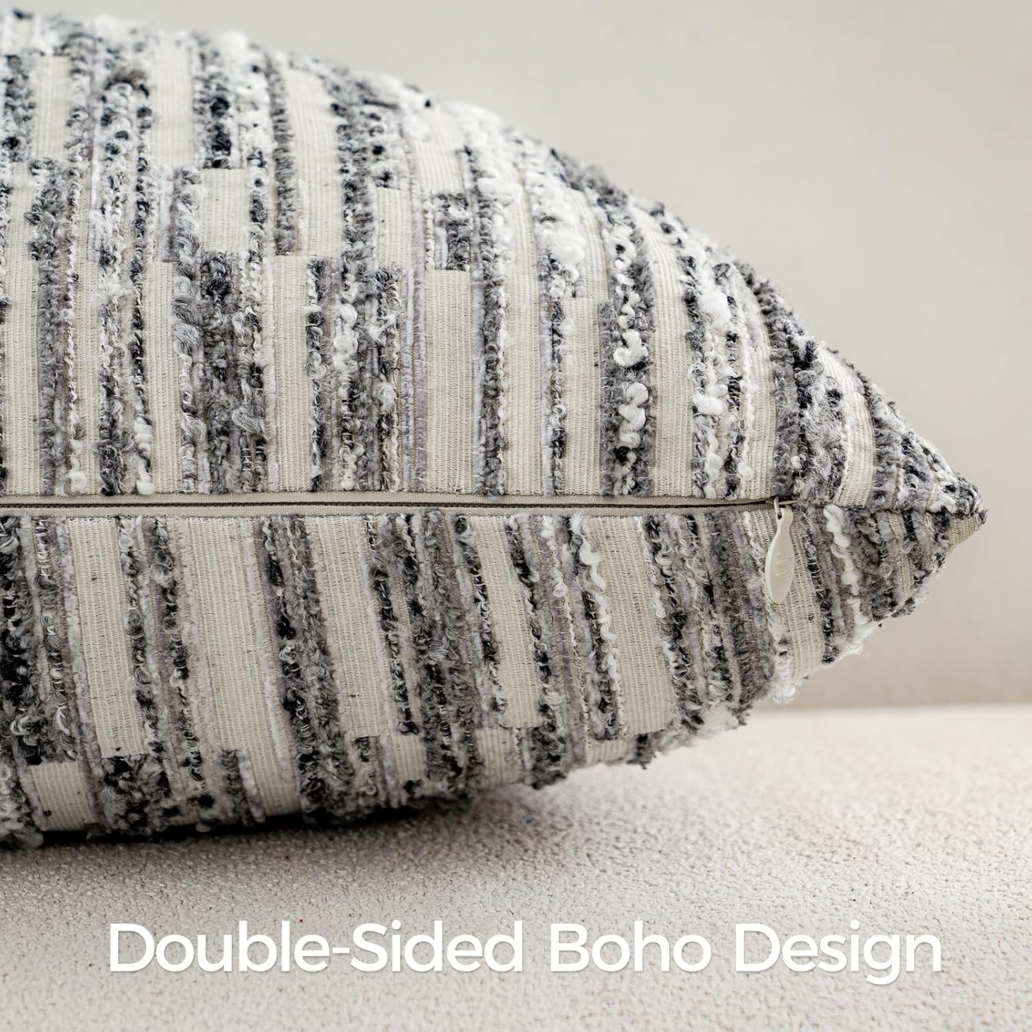 amoment a moment Boho Throw Pillow Covers Set of 2, Striped Decorative Rustic Farmhouse Pillow Cases, Aesthetic Modern Home Decor Couch Cushi…