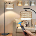 ZECOXOL Arc Floor Lamp for Living Room Boho Floor Lamps with Remote Control & with 3 Color Temperatures, Rattan Wicker Standing Lamp…