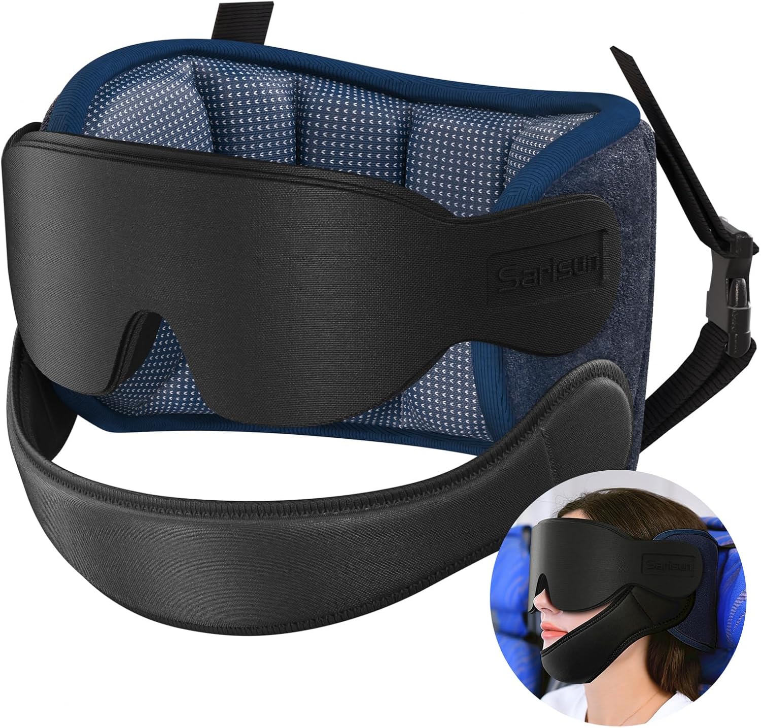 SARISUN Travel Pillows for Airplanes with Sleep Eye Mask, Chin Strap, Airplane Pillow for Long Flights, Car Road Trip, 360° Support…