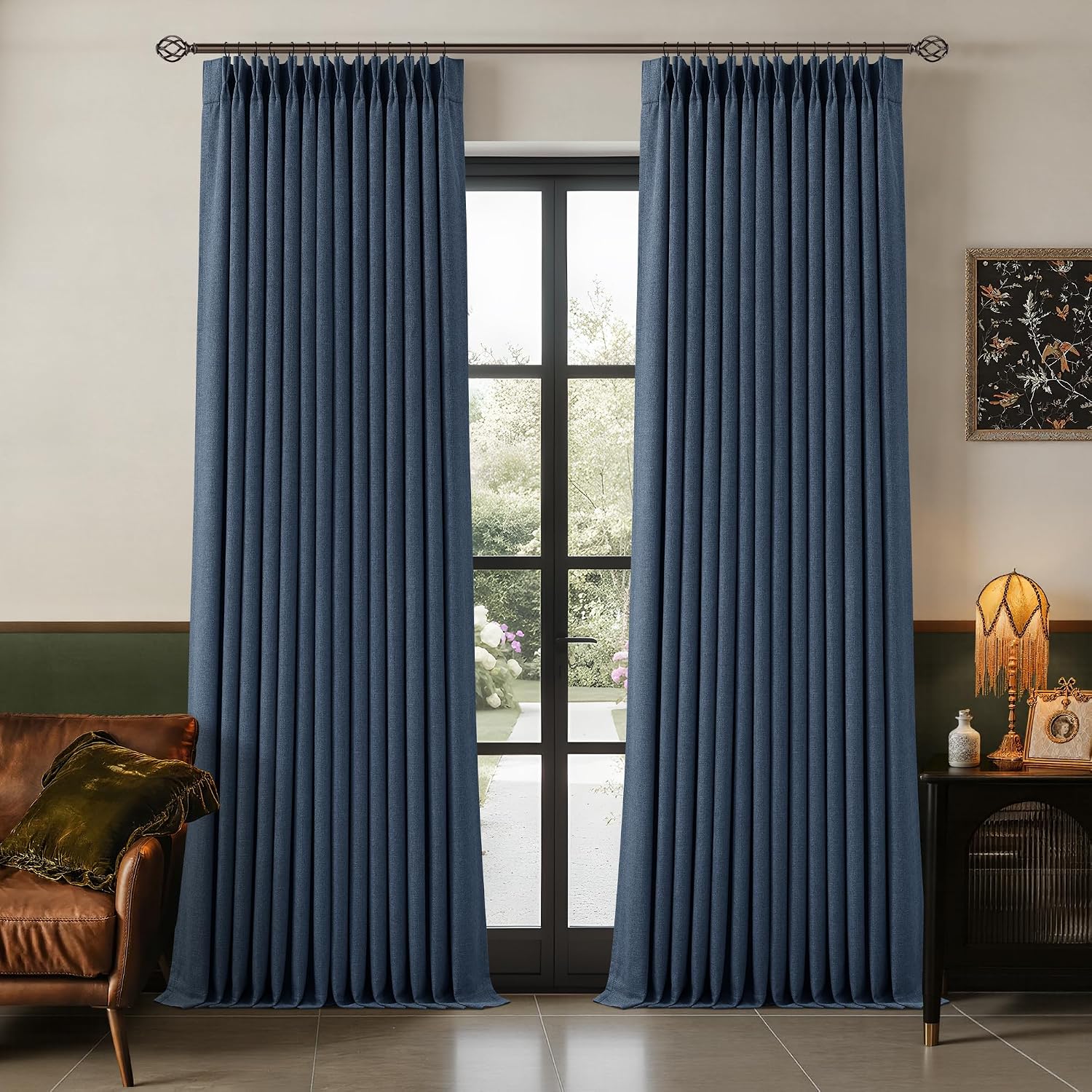 Twodrapes 100 Inch Pinch Pleat Drapes Navy Blue Room Darkening Curtains 100 Inches Long for Bedroom Modern Neutral 100% Blackout Thick Line…