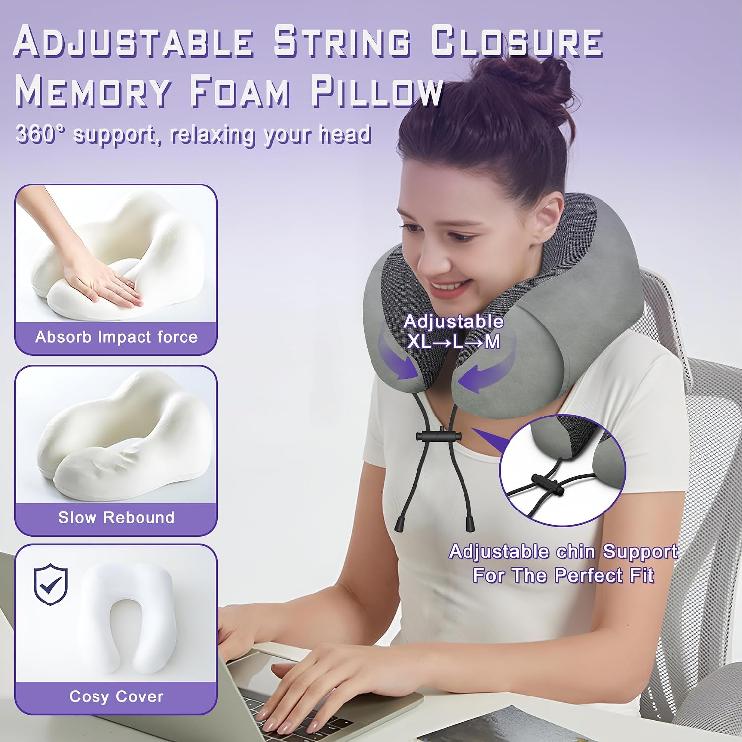 Neck Travel Pillow, Upgraded Memory Foam Pillow for Airplane, Machine Washable, Adjustable Flight Pillow, Suitable for Sleeping Airplane…