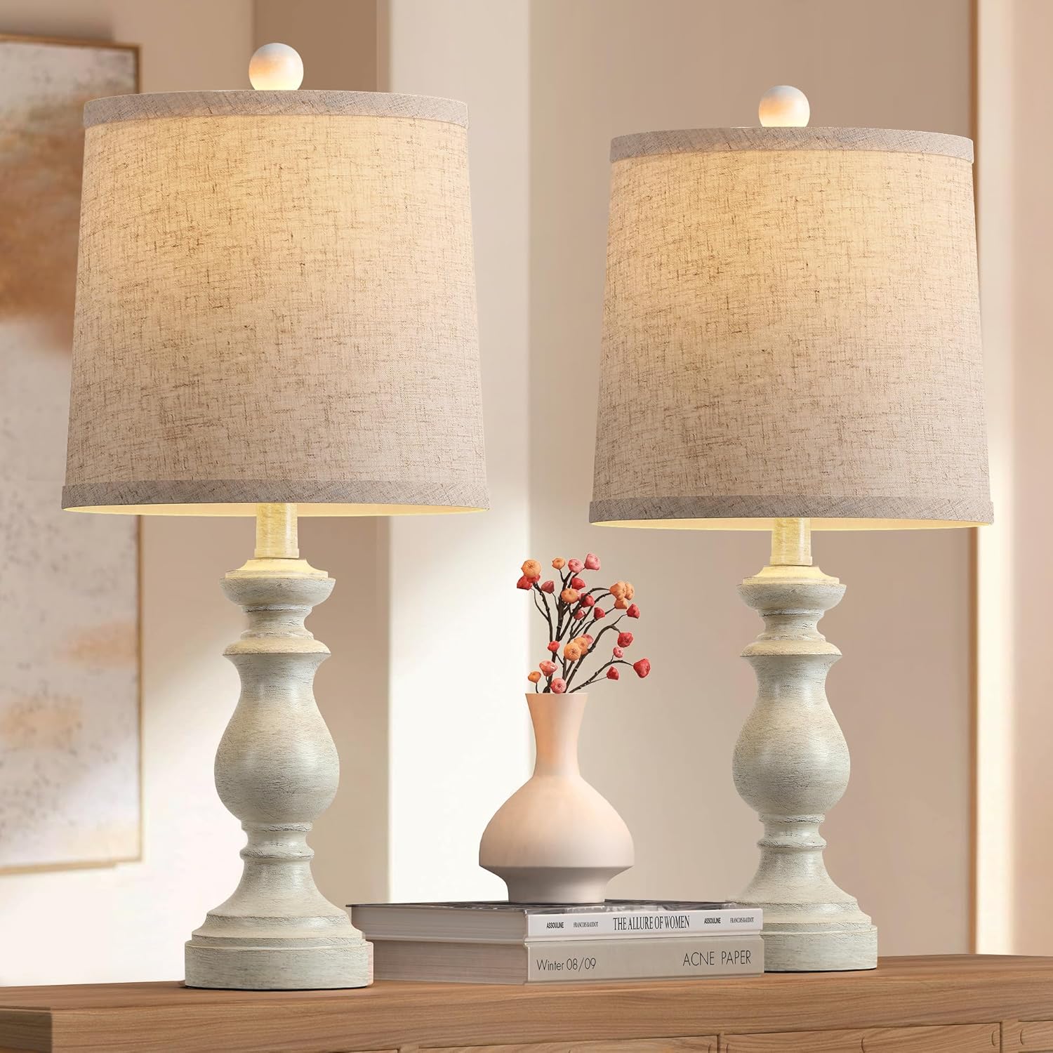 PARTPHONER Traditional Table Lamp Set of 2, Rustic Farmhouse Table Lamps for Living Room Bedroom, 22" Bedside Desk Lamps Vintage…