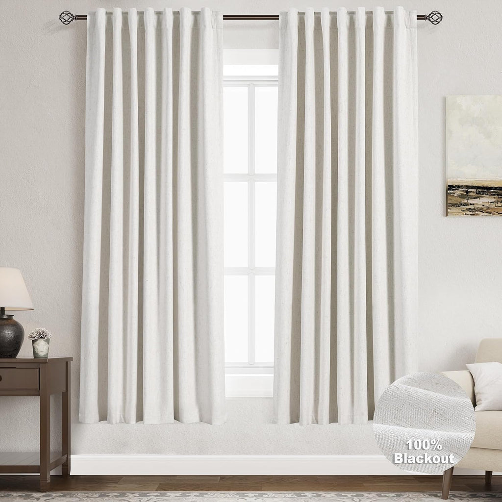 Nanspring Cream 100% Blackout Linen Curtains 78 Inch Length for Bedroom Back Tab Thermal Insulated Modern Farmhouse Decor Black Out Curtain…